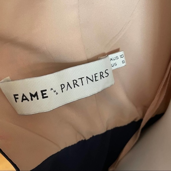 FAME & PARTNERS Lace Bodice Navy Blue Gown Dress {3B18}